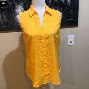 Ann Taylor Button Front V-Neck Collar Round Hem Sleeveless Top-S